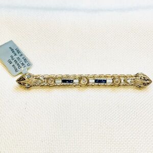 Antique Art Deco 14k Gold Filigree with Sapphire And Diamond Bar Pin Brooch